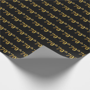 Black, Faux Gold 70th (Seventieth) Event Wrapping Paper