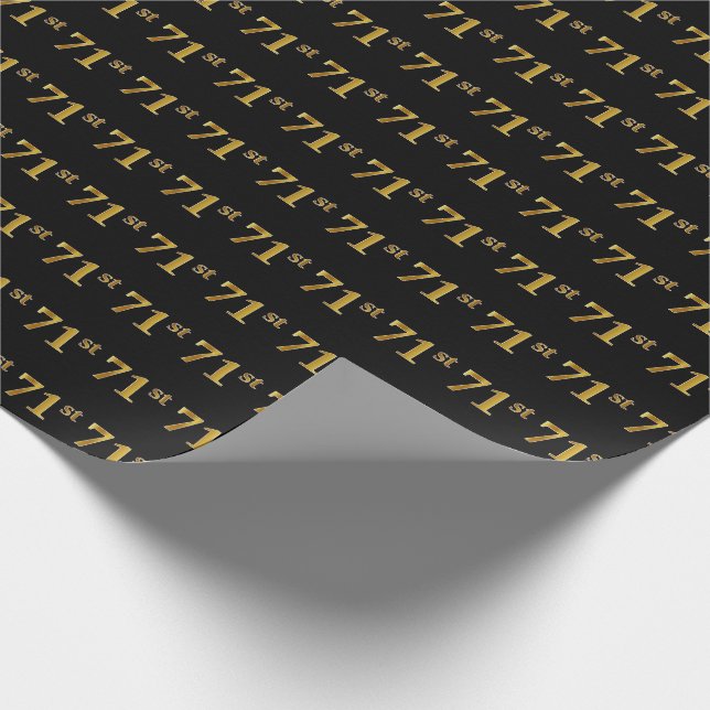 Black, Faux Gold 71st (Seventy-First) Event Wrapping Paper (Corner)