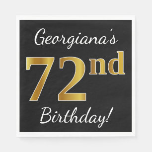 Black, Faux Gold 72nd Birthday + Custom Name Napkin