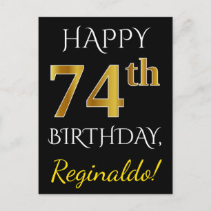 Black, Faux Gold 74th Birthday + Custom Name Postcard