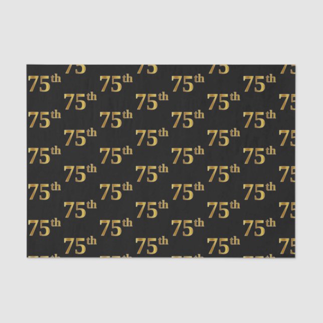 Black, Faux Gold 75th (Seventy-Fifth) Event Tissue Paper (Front)
