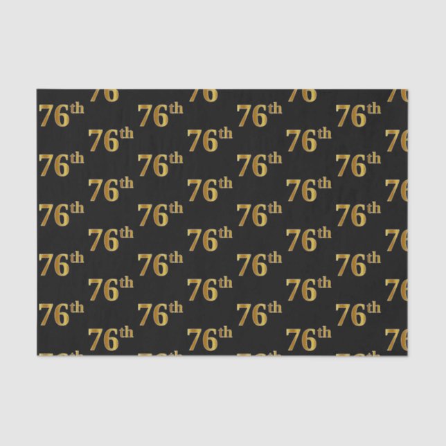 Black, Faux Gold 76th (Seventy-Sixth) Event Tissue Paper (Front)