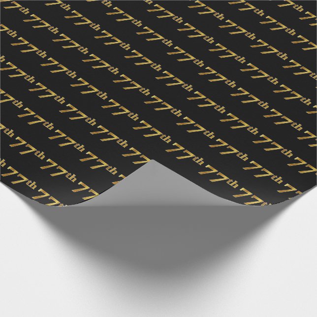 Black, Faux Gold 77th (Seventy-Seventh) Event Wrapping Paper (Corner)