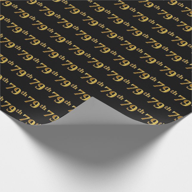 Black, Faux Gold 79th (Seventy-Ninth) Event Wrapping Paper (Corner)