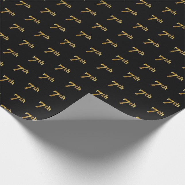 Black, Faux Gold 7th (Seventh) Event Wrapping Paper (Corner)