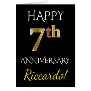 Black, Faux Gold 7th Wedding Anniversary + Name