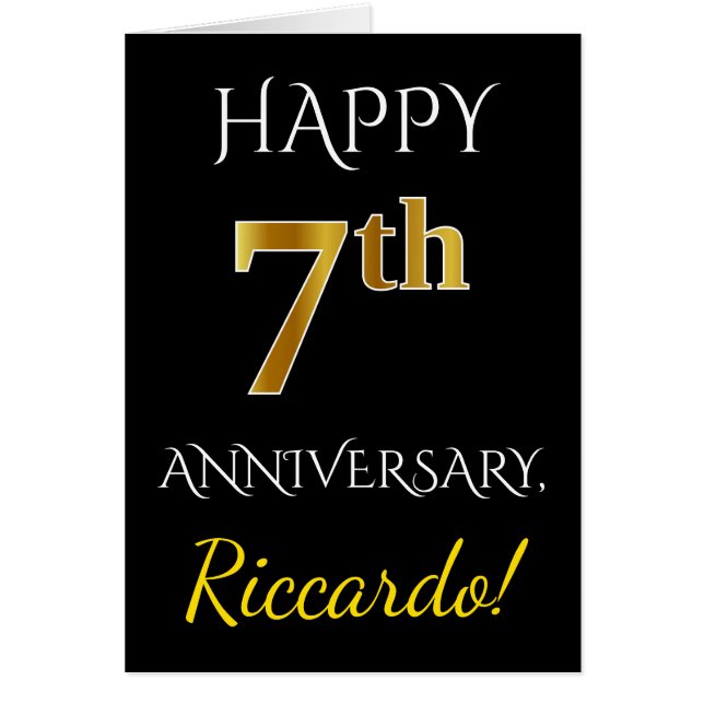 Black, Faux Gold 7th Wedding Anniversary + Name (Front)