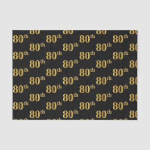 Black, Faux Gold 80th (Eightieth) Event Tissue Paper