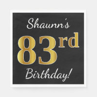 Black, Faux Gold 83rd Birthday + Custom Name