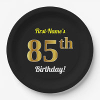 Black, Faux Gold 85th Birthday + Custom Name