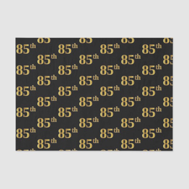 Black, Faux Gold 85th (Eighty-Fifth) Event Tissue Paper (Front)