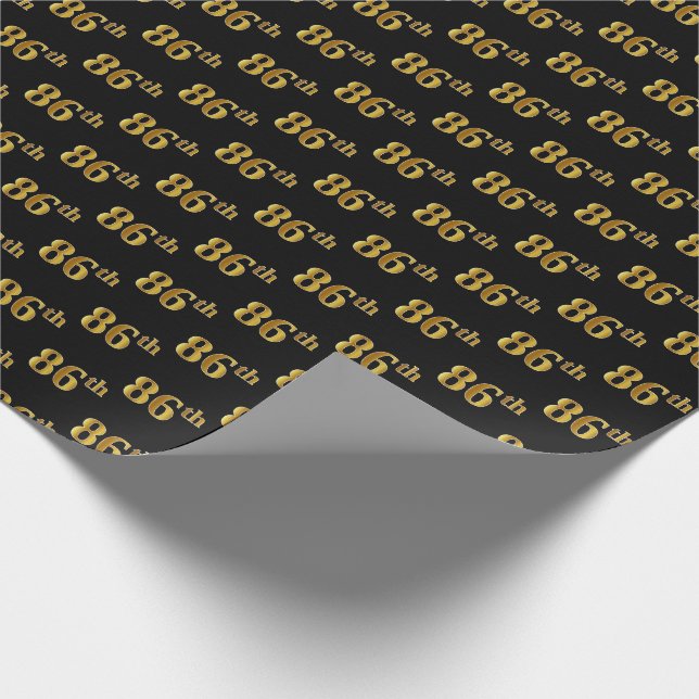 Black, Faux Gold 86th (Eighty-Sixth) Event Wrapping Paper (Corner)