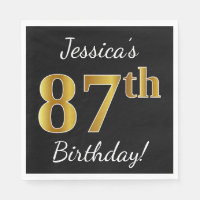 Black, Faux Gold 87th Birthday + Custom Name
