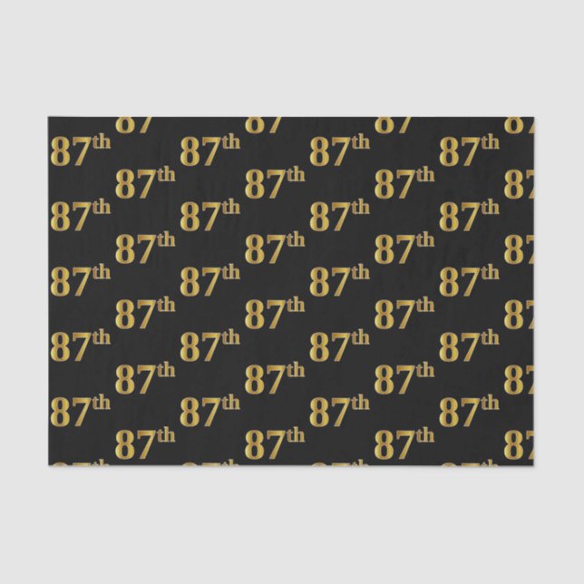 Black, Faux Gold 87th (Eighty-Seventh) Event Tissue Paper (Front)