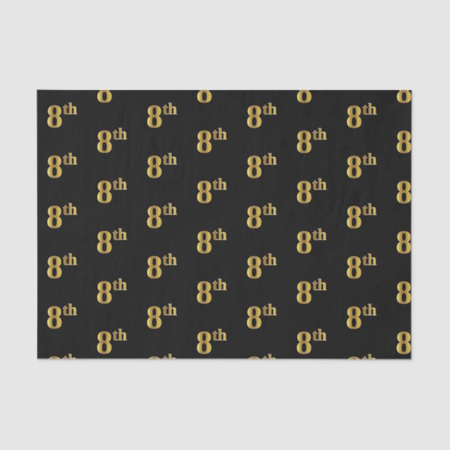 Black, Faux Gold 8th (Eighth) Event Tissue Paper (Front)