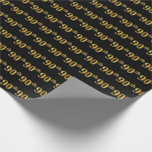 Black, Faux Gold 90th (Ninetieth) Event Wrapping Paper