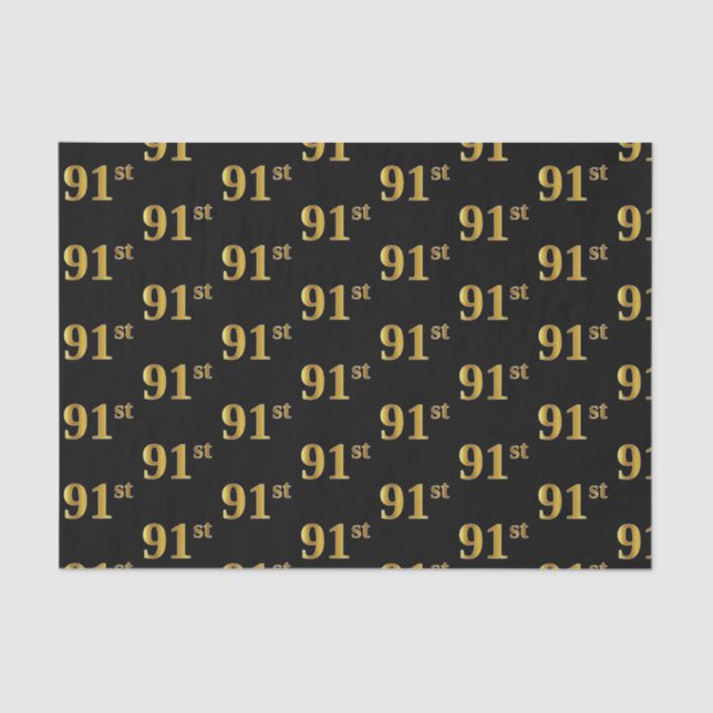 Black, Faux Gold 91st (Ninety-First) Event Tissue Paper (Front)