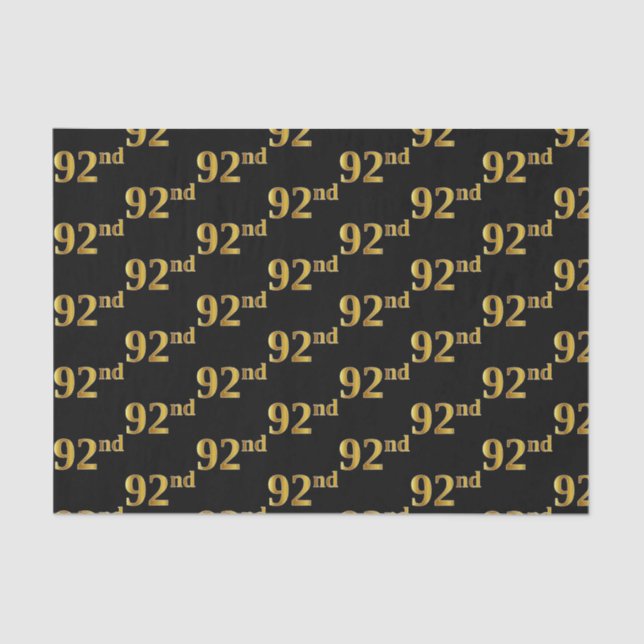 Black, Faux Gold 92nd (Ninety-Second) Event Tissue Paper (Front)