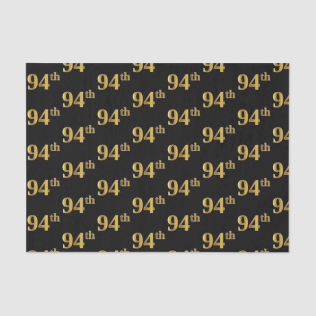 Black, Faux Gold 94th (Ninety-Fourth) Event Tissue Paper (Front)