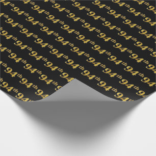 Black, Faux Gold 94th (Ninety-Fourth) Event Wrapping Paper