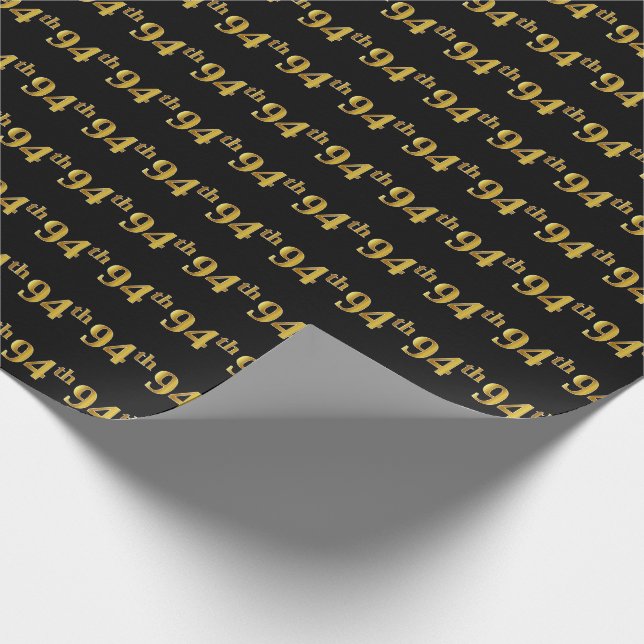 Black, Faux Gold 94th (Ninety-Fourth) Event Wrapping Paper (Corner)