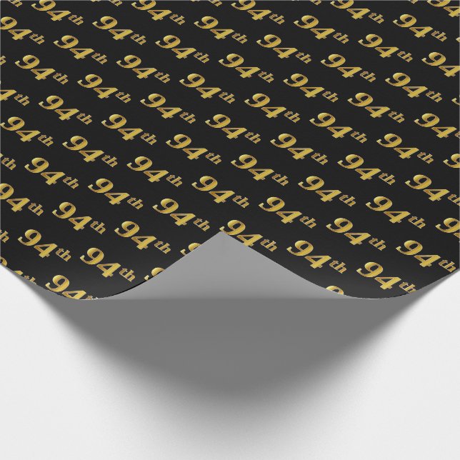 Black, Faux Gold 94th (Ninety-Fourth) Event Wrapping Paper (Corner)