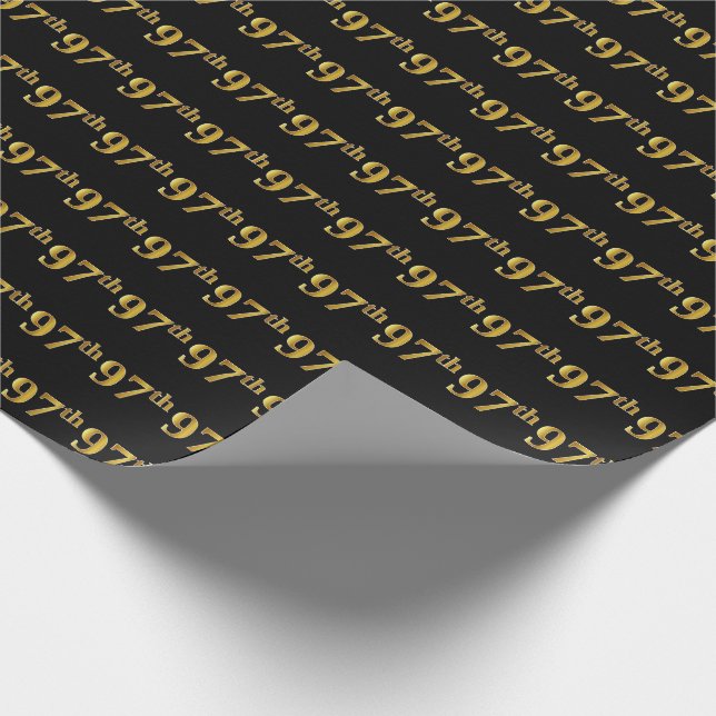 Black, Faux Gold 97th (Ninety-Seventh) Event Wrapping Paper (Corner)