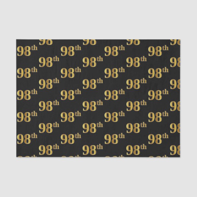 Black, Faux Gold 98th (Ninety-Eighth) Event Tissue Paper (Front)