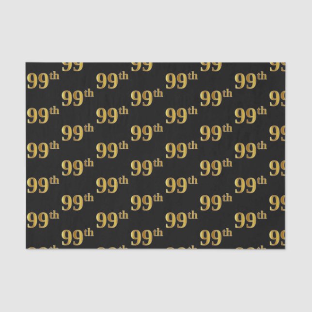 Black, Faux Gold 99th (Ninety-Ninth) Event Tissue Paper (Front)