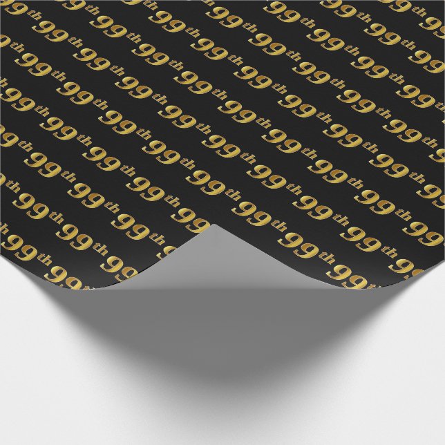 Black, Faux Gold 99th (Ninety-Ninth) Event Wrapping Paper (Corner)