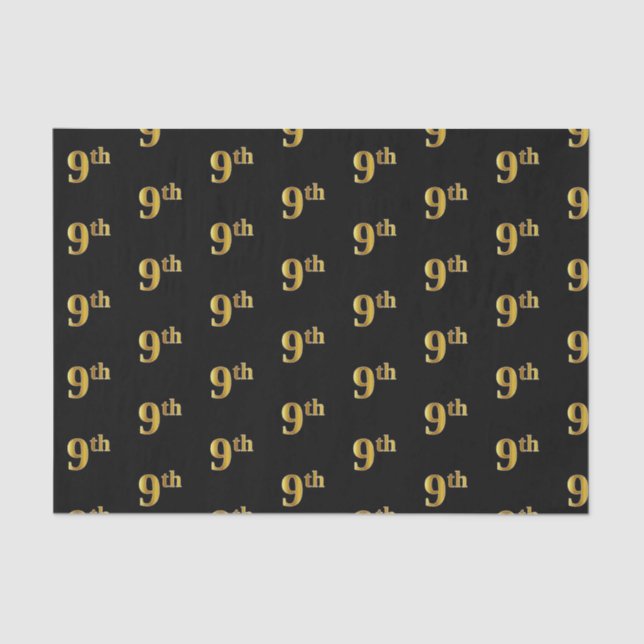Black, Faux Gold 9th (Ninth) Event Tissue Paper (Front)