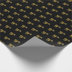 Black, Faux Gold 9th (Ninth) Event Wrapping Paper