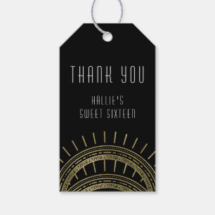 Black & Faux Gold Art Deco Sweet Sixteen Thank You Gift Tags
