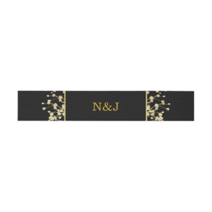 Black & Faux Gold Babys Breath Floral Wedding Invitation Belly Band