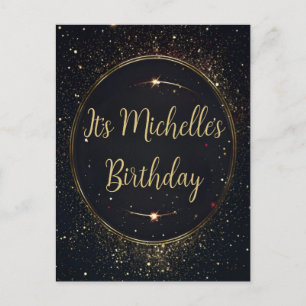 Black & Faux Gold Birthday Invitation Postcard