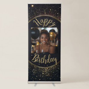Black & Faux Gold Birthday Retractable Banner