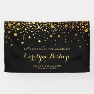 Black   Faux Gold Confetti Graduation Party Banner