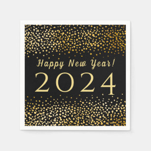 Black Faux Gold Confetti Happy New Year 2019 Napkin