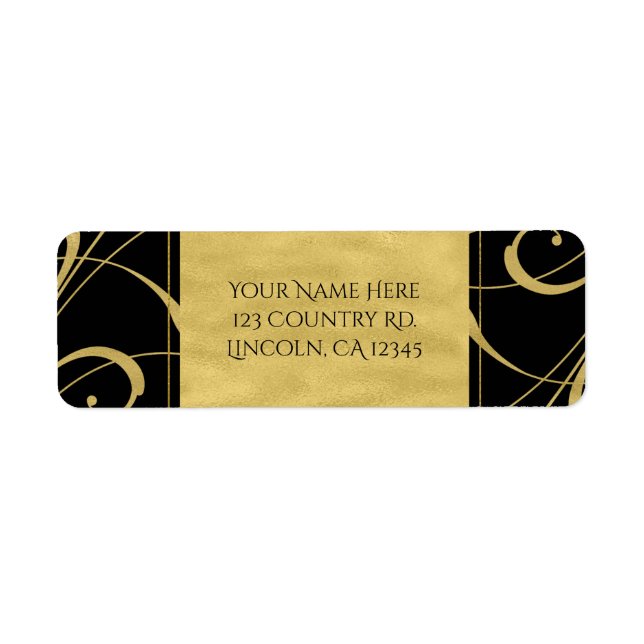 Black & Faux Gold Floral Swirl Elegant Wedding (Front)