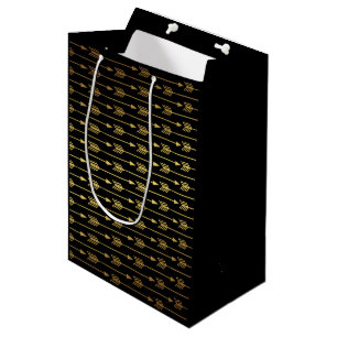 Black Faux Gold Foil Arrows Pattern Medium Gift Bag