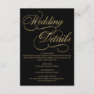 Black & Faux Gold Foil Calligraphy Formal Wedding Enclosure Card