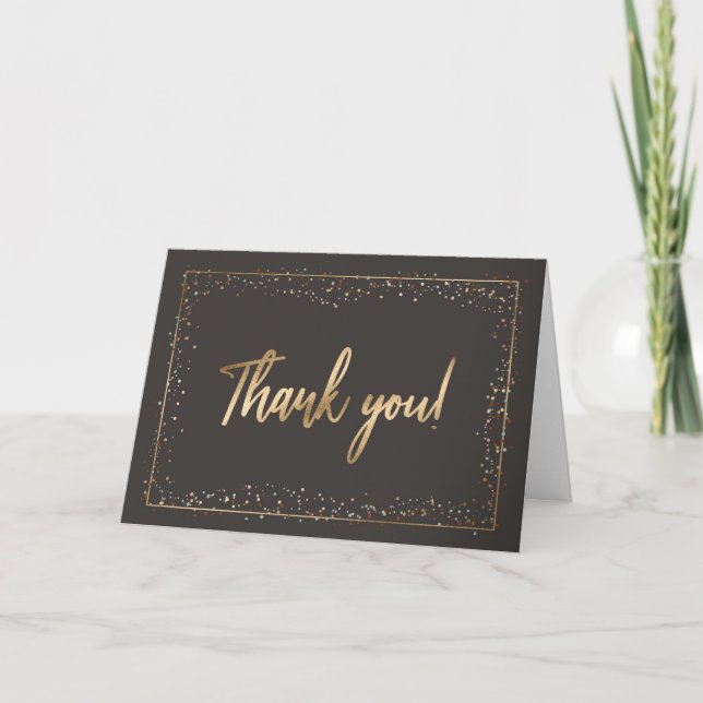Black & Faux Gold Foil Modern Brush Script Thank You Card (Front)