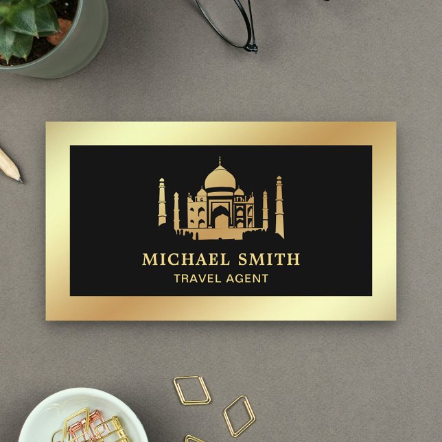 Black Faux Gold Foil Taj Mahal Travel Agent Business Card (Creator Uploaded)