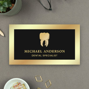 Black Faux Gold Foil Tooth Dental Clinic Dentist Business Card