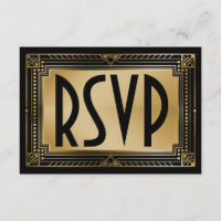 Black & Faux Gold Gatsby Geometric Wedding RSVP