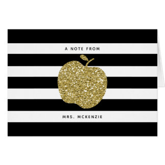 Black & Faux Gold Glitter Apple Teacher Notecards