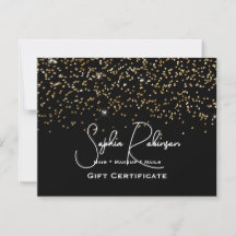 Black & Faux Gold Glitter Gift Certificate Card