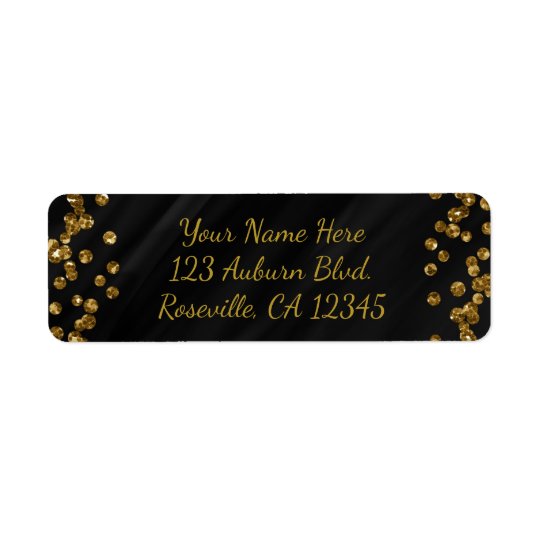 Black & Faux Gold Glitter Glamour Dots Modern Return Address Label