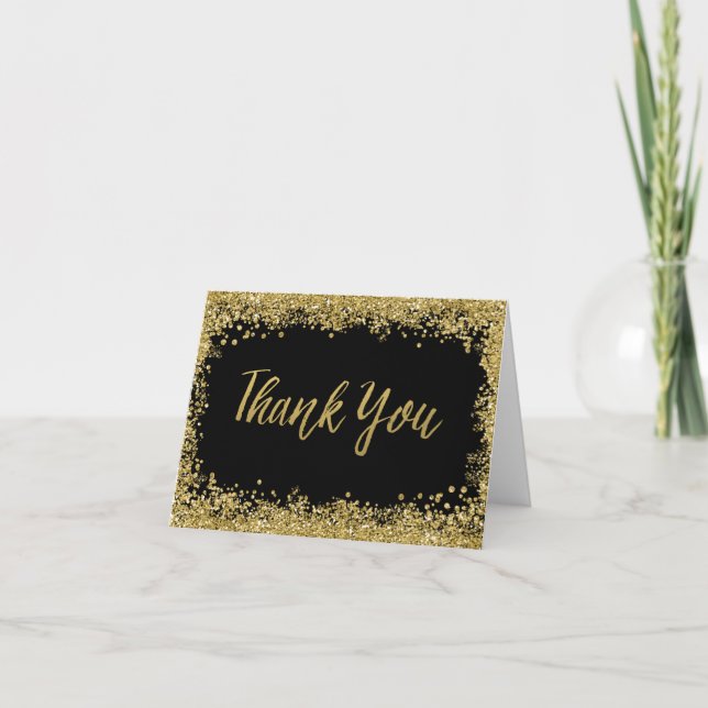 Black Faux Gold Glitter Thank You (Front)