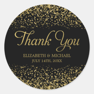 Black Faux Gold Glitter Wedding Thank You Classic Round Sticker